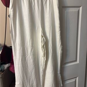 Ladies John Mark Cream Wide-Leg linen Trousers